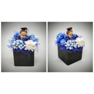 Szappanvirág  csokor - Kék - fehér ballagó fiú szappanvirág csokor - fekete kocka kaspóban