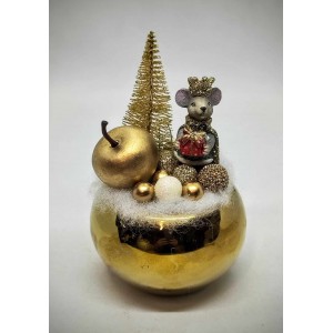 Egér király - karácsonyi asztaldísz - kis arany gömb kaspóban - 5.