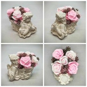 Szappanvirág - Rózsaszín - fehér - szappanvirág csokor - kis angyalkás kaspóban - 9.