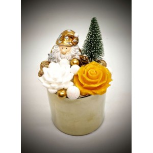 Szappanvirág  csokor - karácsonyi - arany manóval - arany kis kaspóban