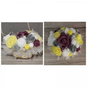   Szappanvirág csokor -  ezüst-sárga-fehér - közepes kosár
