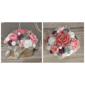 Szappanvirág csokor - ezüst - fehér - világos piros