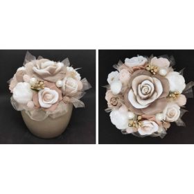 Szappanvirág  csokor - barna - pezsgő színű kaspóban