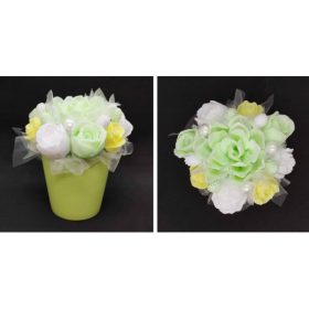 Szappanvirág  csokor - kicsi - zöld - kis zöld kaspóban