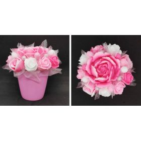   Szappanvirág  csokor - kicsi - rózsaszín - kis rózsaszín kaspóban