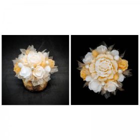 Szappanvirág  csokor - kicsi - barack - kis arany kaspóban