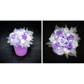 Szappanvirág  csokor - kicsi - lila - kis lila kaspóban