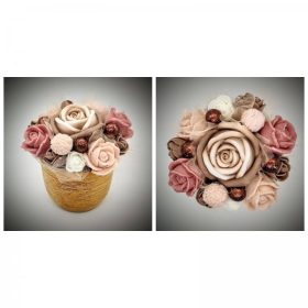 Szappanvirág  csokor - kicsi - barna - kis arany kaspóban