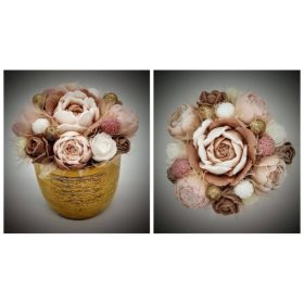 Szappanvirág  csokor - barna - arany színű kaspóban