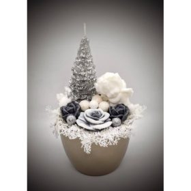   Szappanvirág - angyalka - ezüst fenyővel - pezsgőszínű kaspóban