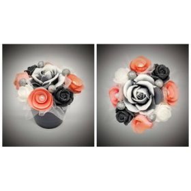   Szappanvirág  csokor - kicsi - szürke-fehér rózsa -  barack színű dísszel - szürke kis kaspóban