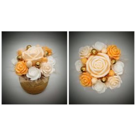   Szappanvirág csokor - kicsi - barack rózsa - kis arany kaspóban