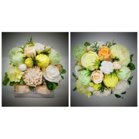   Szappan virág csokor - közepes - barack - kocka dobozban - barack masnival