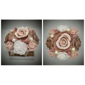   Szappan virág csokor - kicsi - barna - kocka dobozban - pöttyös szalaggal