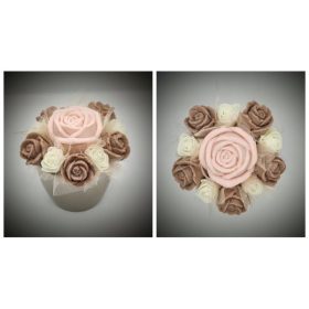   Szappanvirág  csokor - kicsi - bézs rózsa - pezsgő kis kaspóban