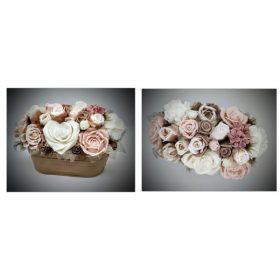   Szappan virág csokor - nagy - barna-bézs csokor - ovális - barna fémkaspóban