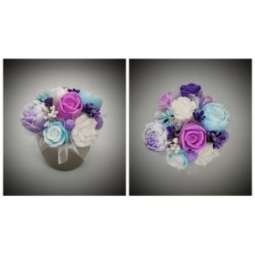   Szappanvirág  csokor - kicsi - lila vegyes rózsa - pezsgős kis kaspóban