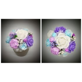   Szappanvirág  csokor - lila - pezsgő színű közepes kaspóban