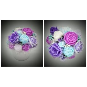   Szappanvirág - lila-rózsaszín-kék-fehér szappancsokor - közepes fehér kaspóban