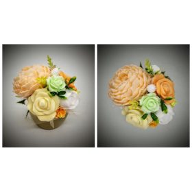   Szappanvirág  csokor - kicsi - barack bazsarózsás - kis arany kaspóban