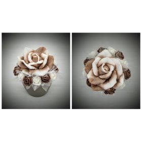   Szappanvirág  csokor - kicsi - nagy barna rózsa - kis habrózsákkal - pezsgő kis kaspóban