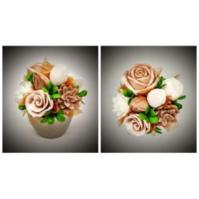   Szappanvirág  csokor - kicsi - barna kis csokor - pezsgő kis kaspóban