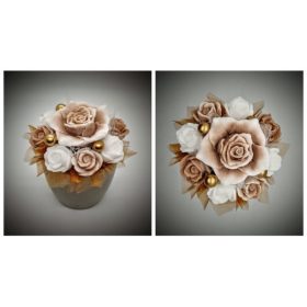   Szappanvirág  csokor - kicsi - barna rózsa - kis rózsákkal - pezsgő kis kaspóban