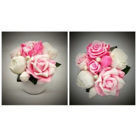   Szappanvirág  csokor - rózsaszín-fehér  csokor - fehér kaspóban