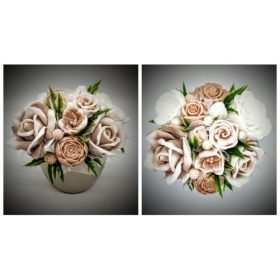   Szappanvirág  csokor - barna-fehér csokor - nagy pezsgő kaspóban