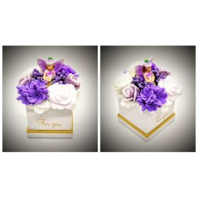 Szappanvirág  csokor - tündérrel - dobozban