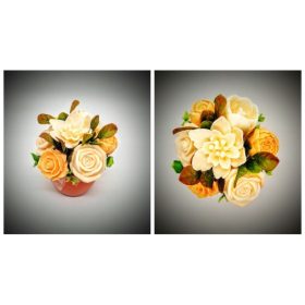   Szappanvirág  csokor - kicsi - barack liliommal - narancs kaspóban