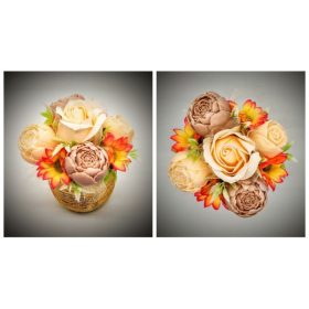   Szappanvirág  csokor - kicsi - barack csokor - narancsos kis virágokkal - arany kis kaspóban