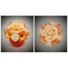   Szappanvirág  csokor - kicsi - barack csokor - narancsos kis virágokkal - narancs kis kaspóban