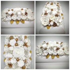   Szappanvirág csokor - nagy - fehér esküvői csokor - fehér műanyag tálban