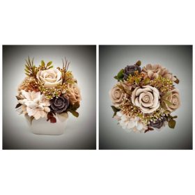   Szappanvirág  csokor - kicsi - barna kis csokor - fehér kocka kaspóban