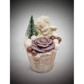   Szappanvirág angyalka - barna rózsával - rosegold színű kis kaspóban 2.