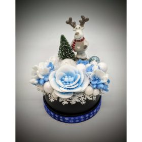   Szappanvirág  csokor - kerámia szarvassal - fekete kör dobozban - 2.