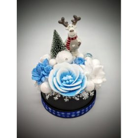   Szappanvirág  csokor - kerámia szarvassal - fekete kör dobozban - 3.