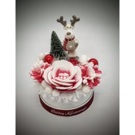   Szappanvirág  csokor - kerámia szarvassal - fekete kör dobozban - 4.