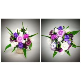   Szappanvirág  csokor - tulipán nagy csokor - bézs műanyag kaspóban