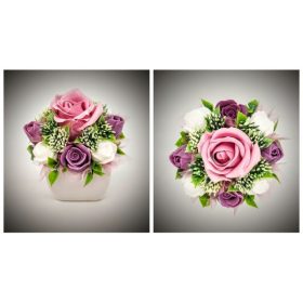   Szappanvirág  csokor - lilás-mályvás csokor - fehér kocka kaspóban - 2.