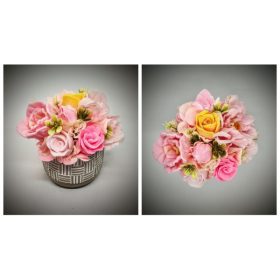   Szappanvirág  csokor - rózsaszín vegyes csokor - kis kőkaspóban 2.