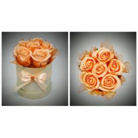   Szappanvirág  csokor - barack szappanrózsa csokor - sárgás henger dobozban