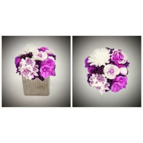   Szappanvirág  csokor - fukszia csokor - ezüst kocka kaspóban