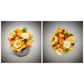   Szappanvirág  csokor - nárcisz-tulipán vegyes csokor - kis kőkaspóban