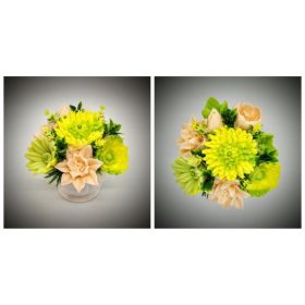   Szappanvirág  csokor - zöld - barack csokor - fehér kaspóban