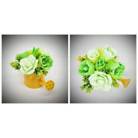   Szappanvirág  csokor - zöld csokor - sárga locsolókannában - közepes méret