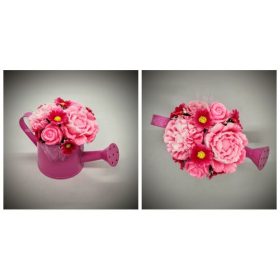   Szappanvirág  csokor - rózsaszín csokor - rózsaszín locsolókannában - kis méret