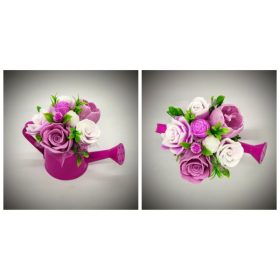   Szappanvirág  csokor - lilás-rózsaszín csokor - fukszia locsolókannában - kis méret