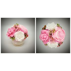   Szappanvirág  csokor - rózsaszín - fehér csokor - közepes fehér kör kaspóban